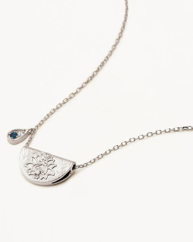 Sterling Silver Lotus Birthstone Necklace - December - Blue Topaz