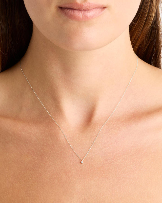 14k Solid White Gold Sweet Droplet Diamond Necklace