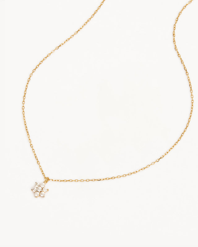 14k Solid Gold Crystal Lotus Flower Necklace