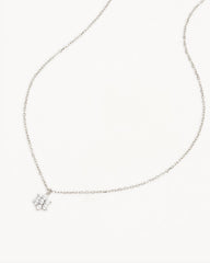 14k Solid White Gold Crystal Lotus Flower Necklace