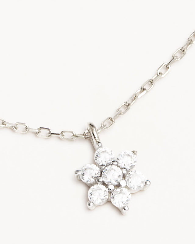 14k Solid White Gold Crystal Lotus Flower Necklace