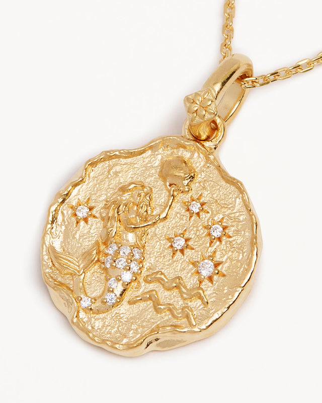 18k Gold Vermeil She is Zodiac Necklace - Aquarius
