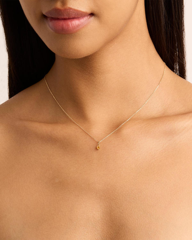 14k Solid Gold Always In My Heart Necklace - November - Citrine