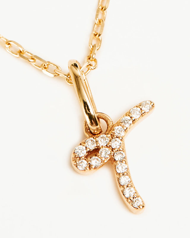 14k Solid Gold Forever Love Diamond Letter Necklace
