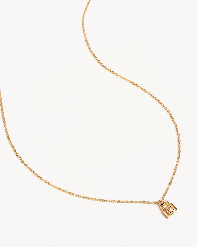 18k Gold Vermeil Crystal Lotus Padlock Necklace