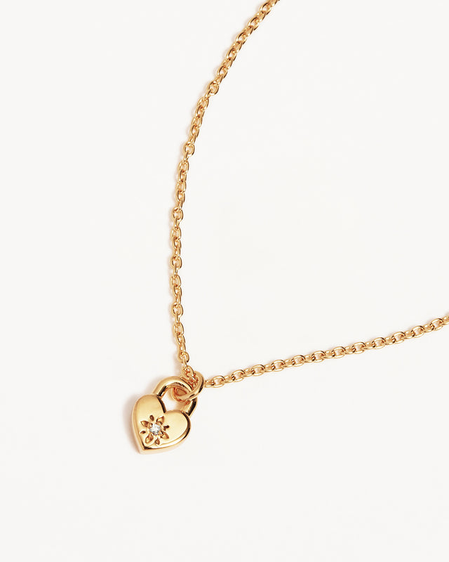 18k Gold Vermeil Crystal Lotus Heart Padlock Necklace