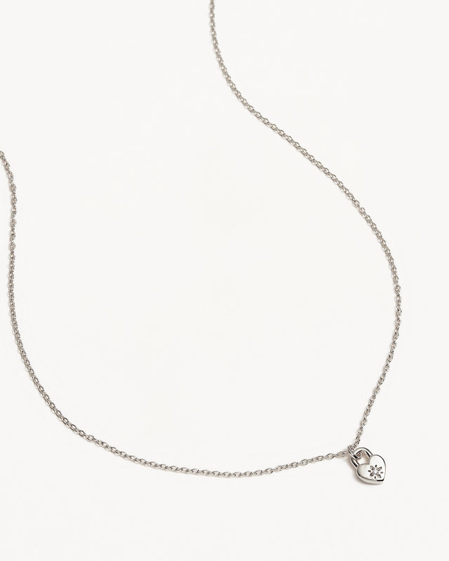 Sterling Silver Crystal Lotus Heart Padlock Necklace