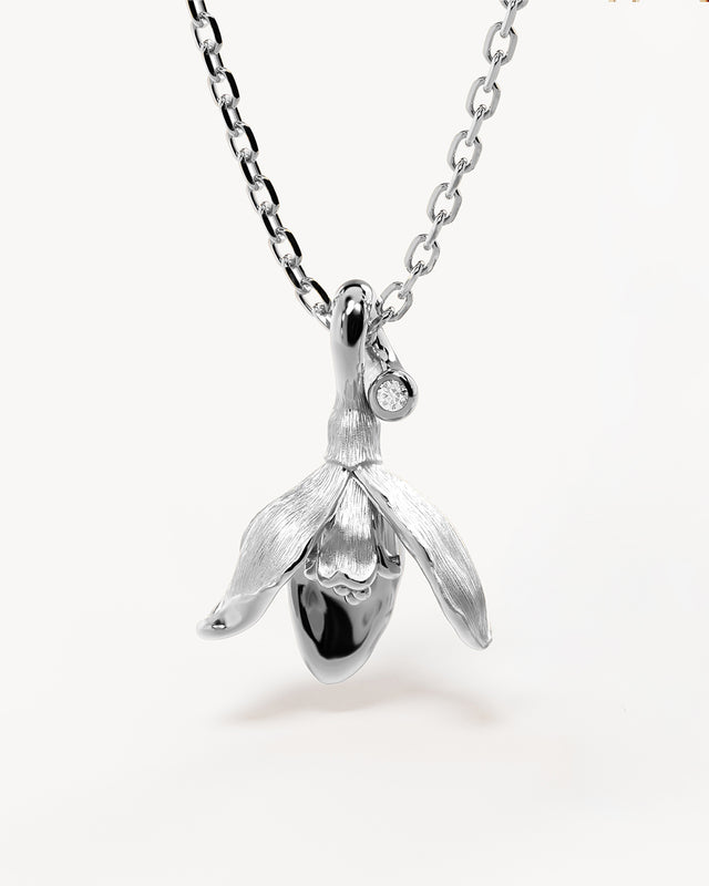 Sterling Silver Snowdrop January Birth Flower Necklace