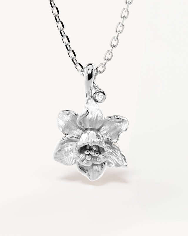 Sterling Silver Daffodil March Birth Flower Necklace