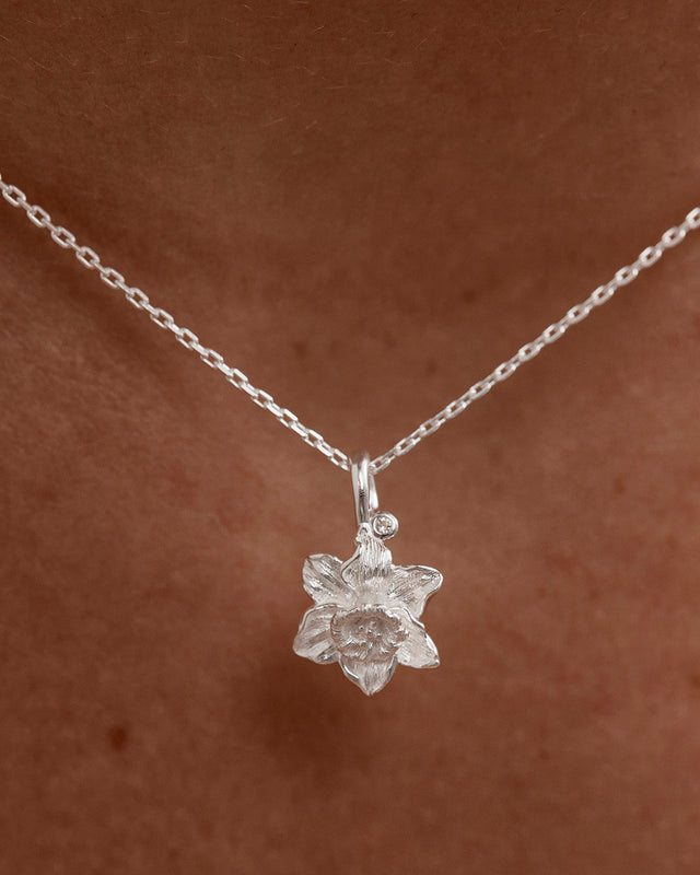 Sterling Silver Daffodil March Birth Flower Necklace
