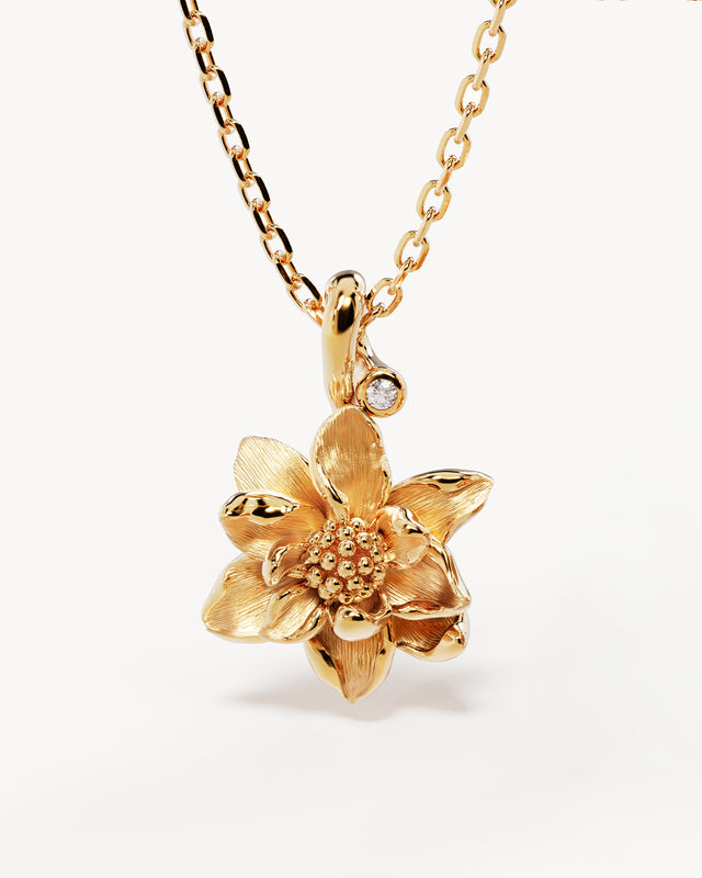 18k Gold Vermeil Water Lily July Birth Flower Necklace