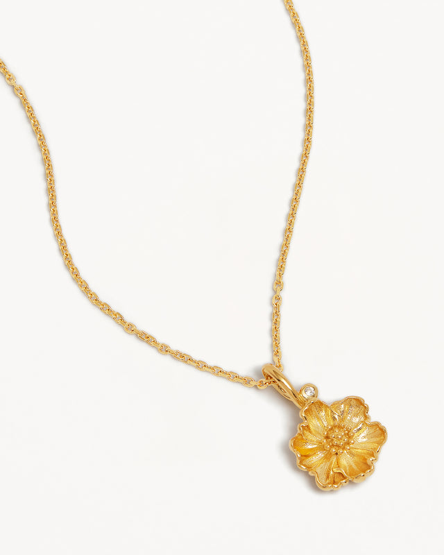 18k Gold Vermeil Poppy August Birth Flower Necklace