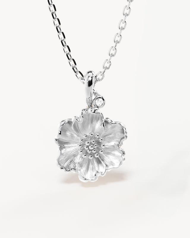 Sterling Silver Poppy August Birth Flower Necklace