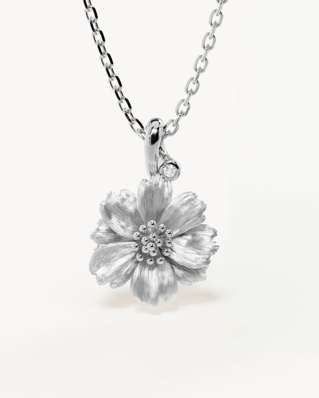 Sterling Silver Cosmos October Birth Flower Necklace