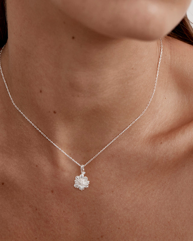 Sterling Silver Cosmos October Birth Flower Necklace