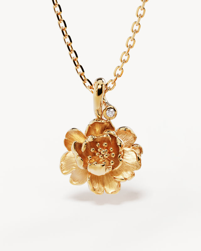 18k Gold Vermeil Peony November Birth Flower Necklace
