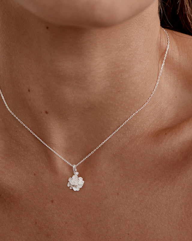 Sterling Silver Peony November Birth Flower Necklace