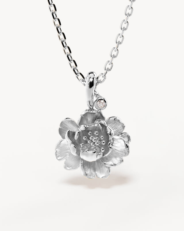Sterling Silver Peony November Birth Flower Necklace