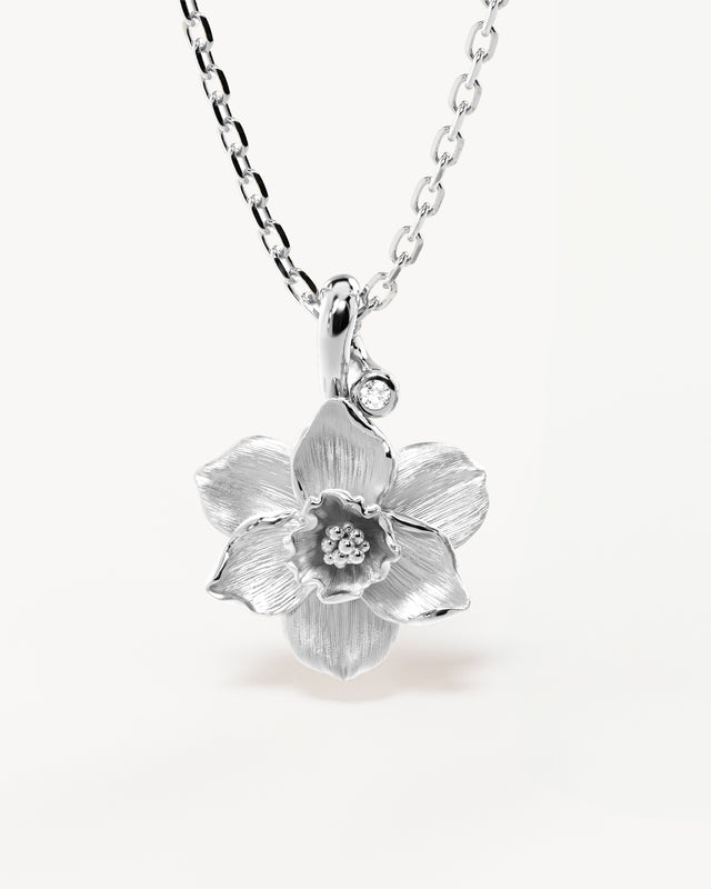 Sterling Silver Narcissus December Birth Flower Necklace