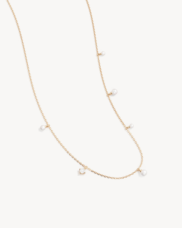 14k Solid Gold Moonlit Journey Lab-Grown Diamond Pearl Choker