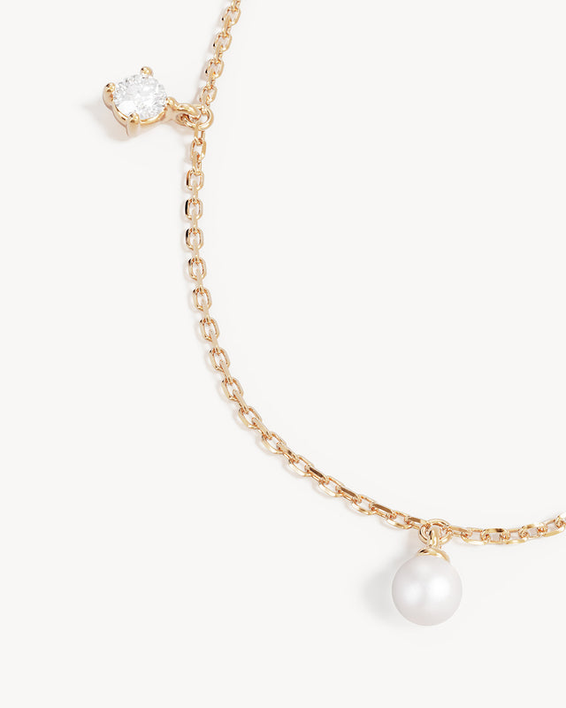14k Solid Gold Moonlit Journey Lab-Grown Diamond Pearl Choker