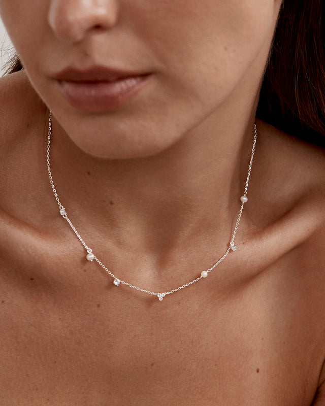 Sterling Silver Moonlit Bloom Pearl Choker