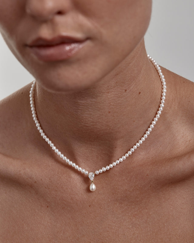 14k Solid Gold Moonlit Lotus Lab-Grown Diamond Pearl Choker