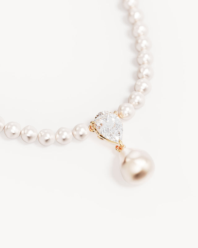 14k Solid Gold Moonlit Lotus Lab-Grown Diamond Pearl Choker