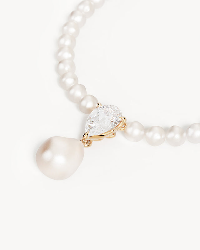 14k Solid Gold Moonlit Lotus 0.5ct  Lab-Grown Diamond Pearl Choker