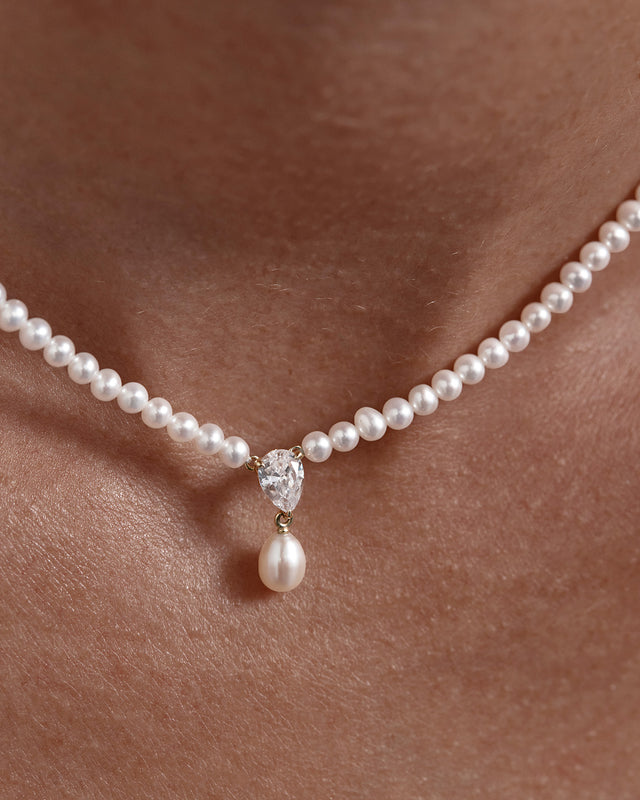 14k Solid Gold Moonlit Lotus Lab-Grown Diamond Pearl Choker
