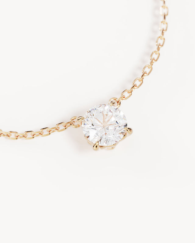 14k Solid Gold Lotus in Bloom Round Solitaire Lab-Grown Diamond Necklace