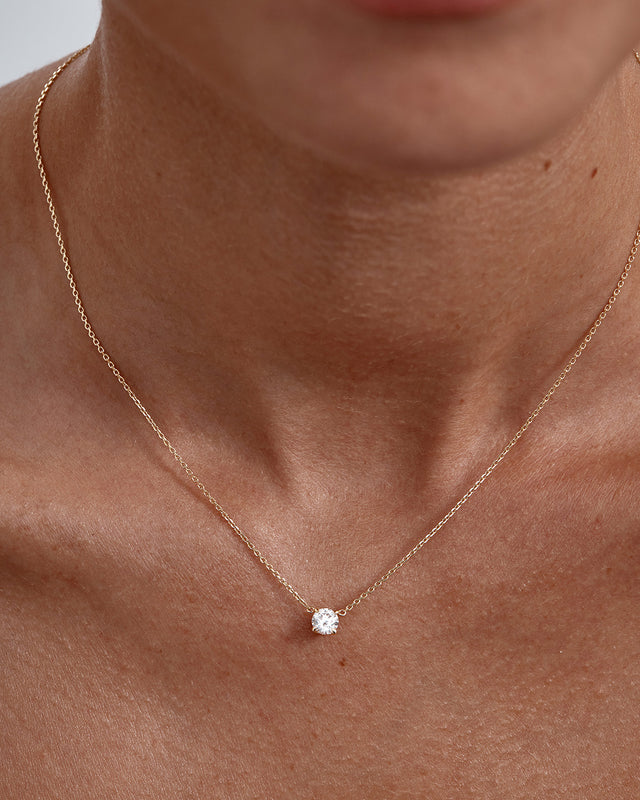 14k Solid Gold Lotus in Bloom Round Solitaire Lab-Grown Diamond Necklace