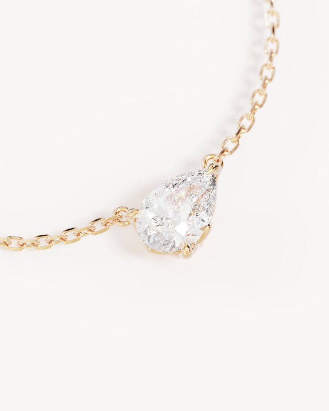 14k Solid Gold Lotus in Bloom Pear Solitaire Lab-Grown Diamond Necklace