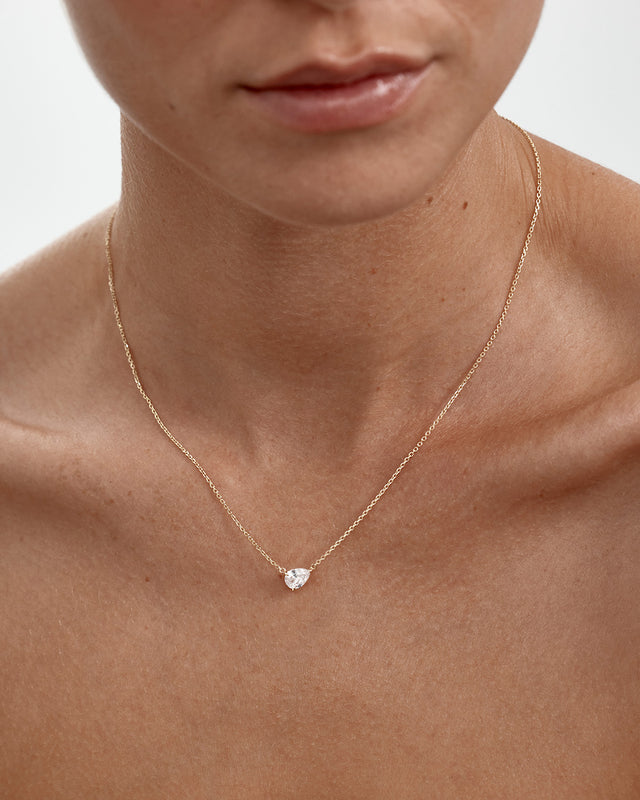 14k Solid Gold Lotus in Bloom Pear Solitaire Lab-Grown Diamond Necklace