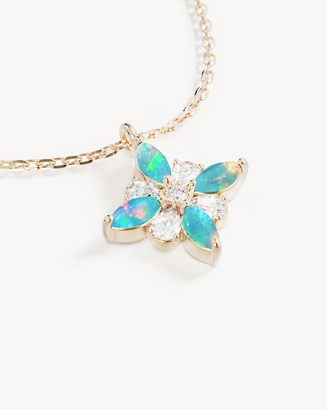 9k Solid Gold Enchanted Light Lab-Grown Diamond Opal Necklace