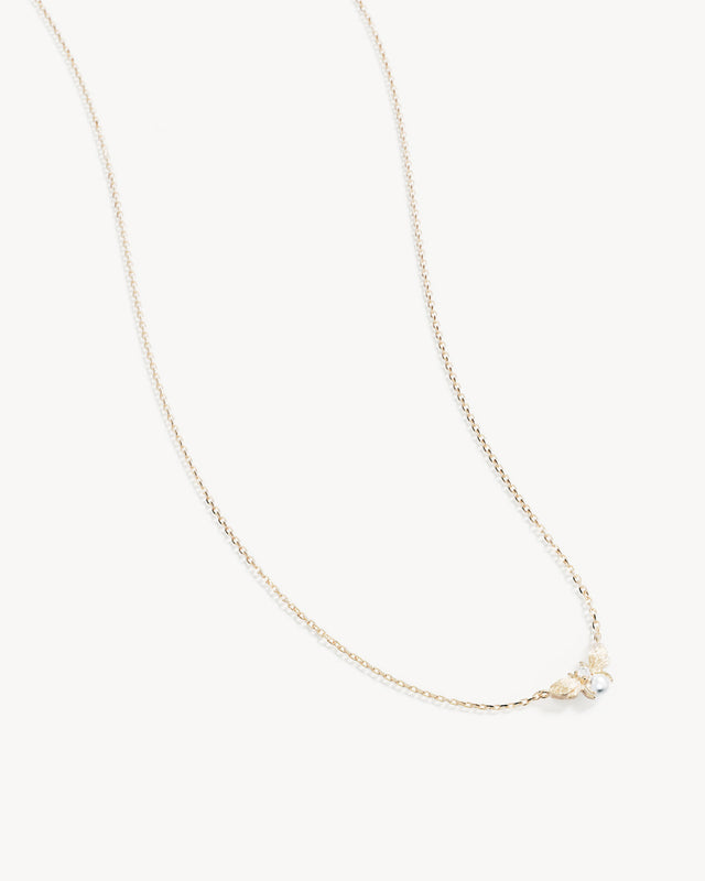 9k Solid Gold Guardian Bumblebee Lab-Grown Diamond Pearl Necklace