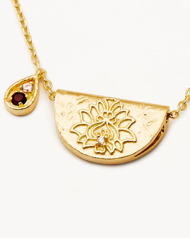 18k Gold Vermeil Lotus Birthstone Necklace - January - Garnet