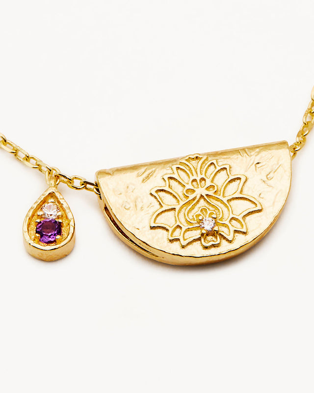 18k Gold Vermeil Lotus Birthstone Necklace - February - Amethyst