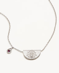 Sterling Silver Lotus Birthstone Necklace - February - Amethyst