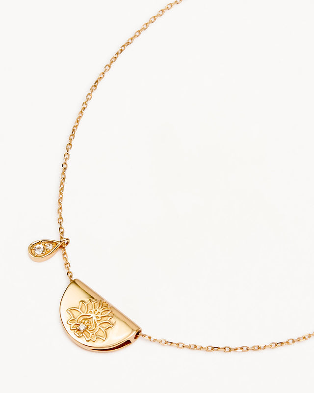 14k Solid Gold Lotus Birthstone Diamond Necklace - April - White Topaz