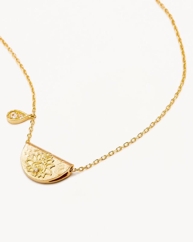 18k Gold Vermeil Lotus Birthstone Necklace - April - White Topaz