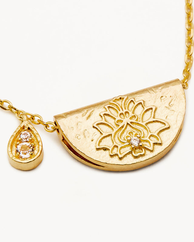 18k Gold Vermeil Lotus Birthstone Necklace - April - White Topaz