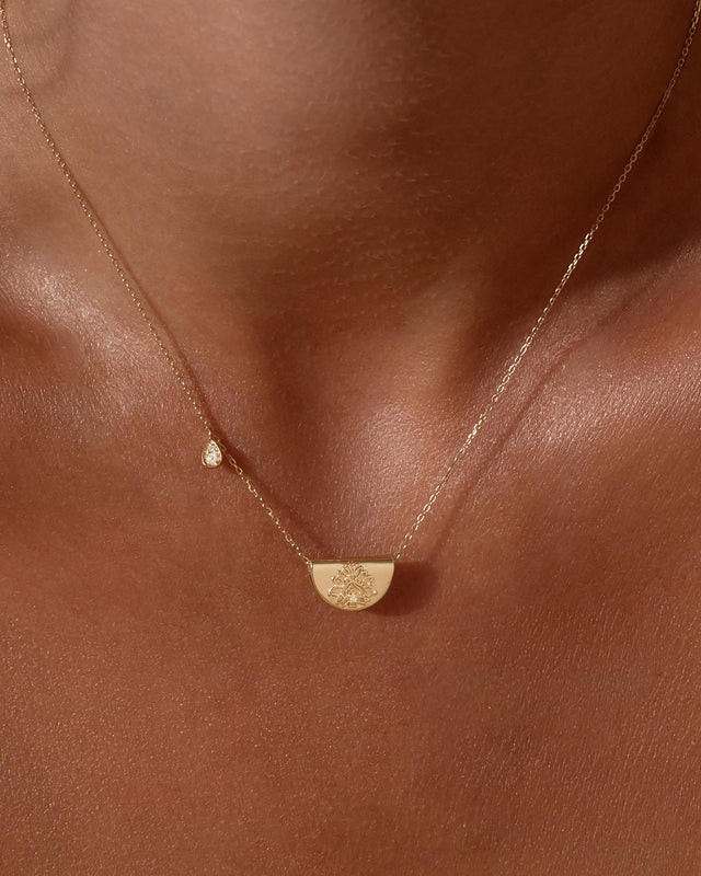 14k Solid Gold Lotus Birthstone Diamond Necklace - June - Moonstone