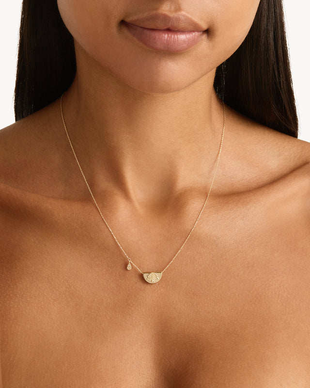 14k Solid Gold Lotus Birthstone Diamond Necklace - June - Moonstone