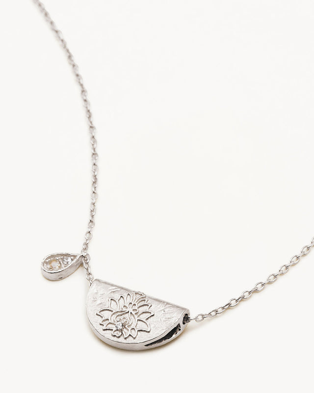 Sterling Silver Lotus Birthstone Necklace - June - Moonstone