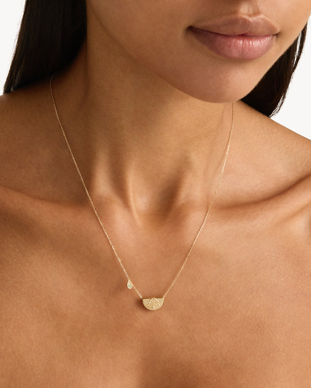 14k Solid Gold Lotus Birthstone Diamond Necklace - August - Peridot