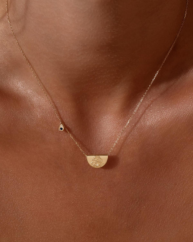14k Solid Gold Lotus Birthstone Diamond Necklace - September - Sapphire