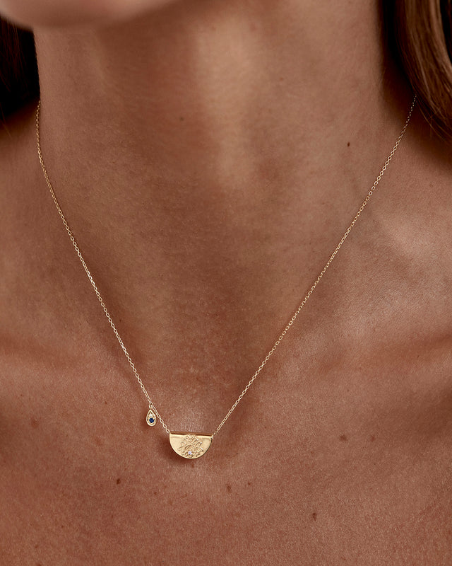 14k Solid Gold Lotus Birthstone Diamond Necklace - September - Sapphire