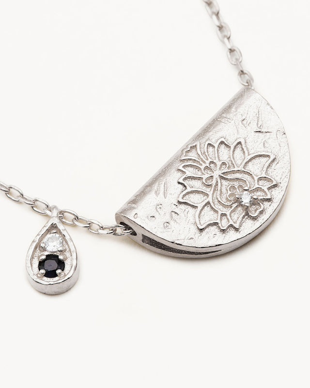 Sterling Silver Lotus Birthstone Necklace - September - Sapphire