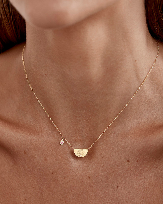 9k Solid Gold Lotus Birthstone Lab Grown Diamond Necklace - October - Pink Tourmaline